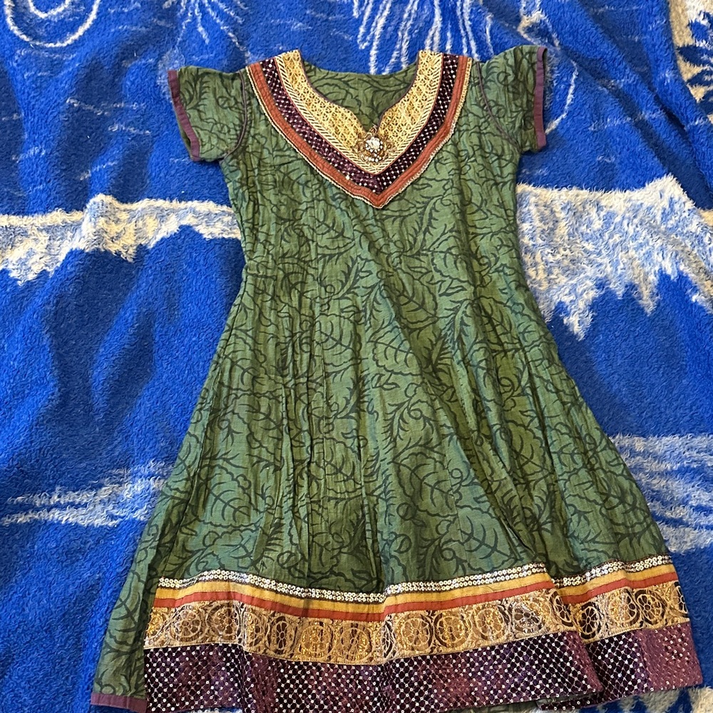 Green and Gold Kids Dress